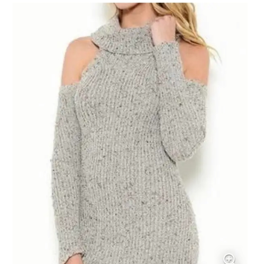 Illa Illa Cold Shoulder Turtleneck Sweater Dress